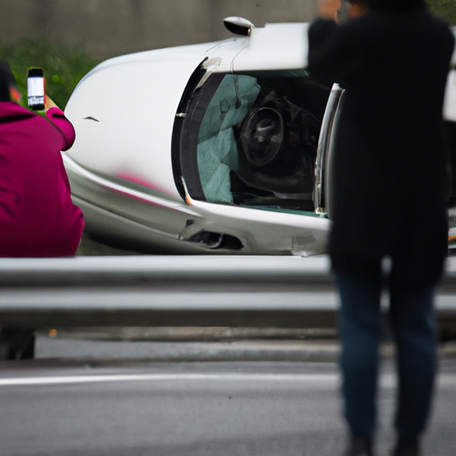 אדם מצלם את זירת התאונה באמצעות הטלפון החכם שלו